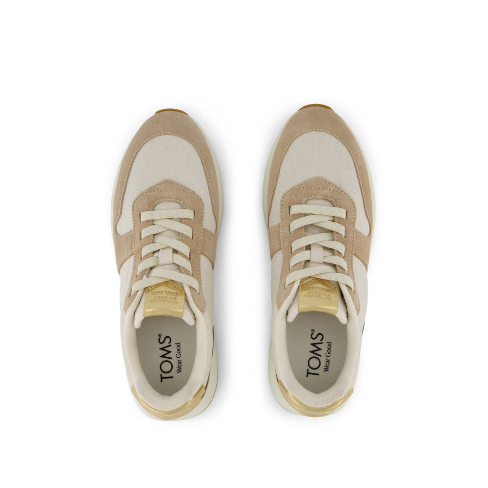TRVL LITE Retro Runner Sneaker Water Repellent Oatmeal Suede with Metallic Leather
