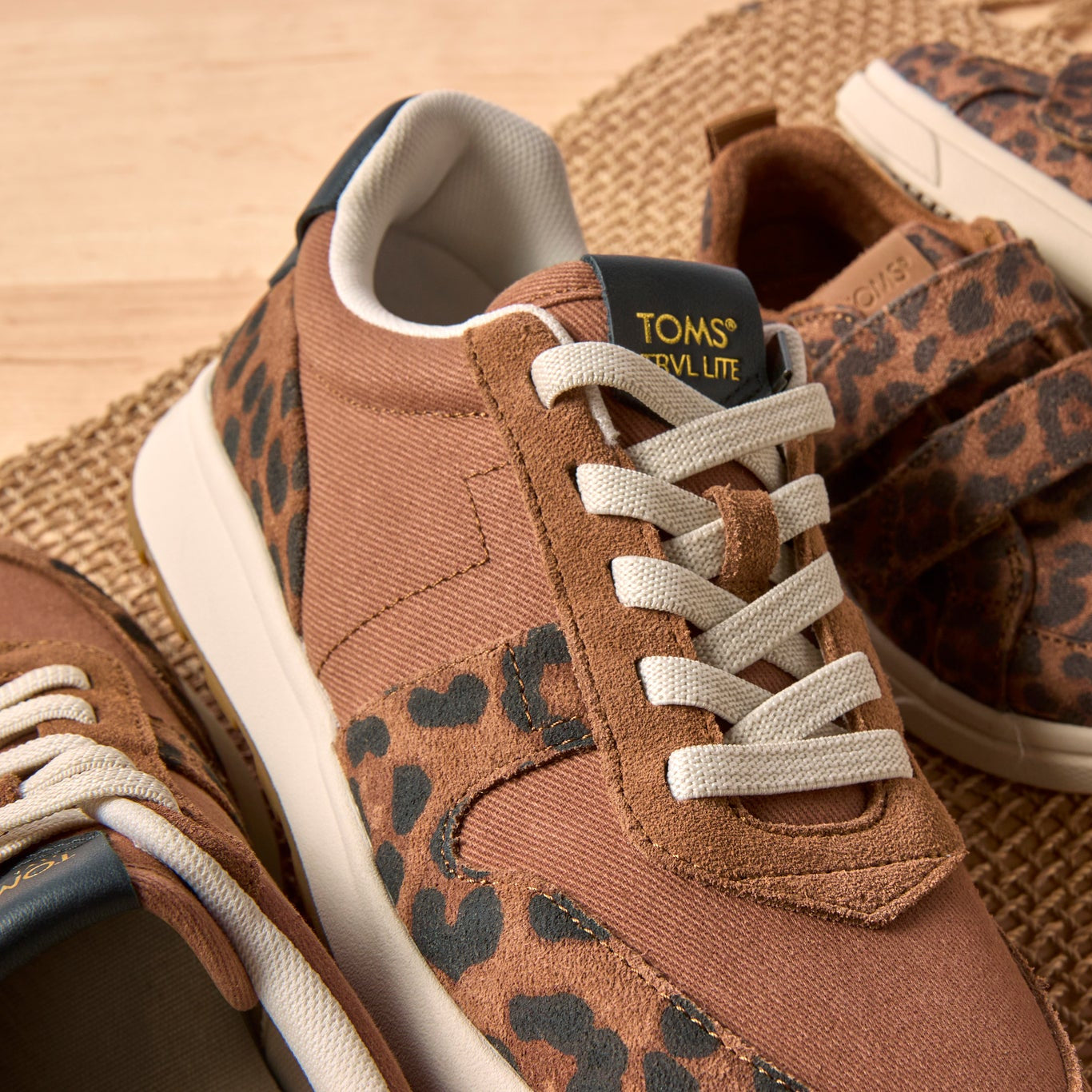 TRVL LITE Retro Runner Sneaker Water Repellent Brown Sugar Leopard Print Suede