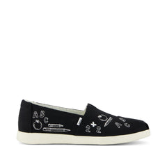 Alpargata Plus Black Slub Woven with Back To School Doodle Embroidery