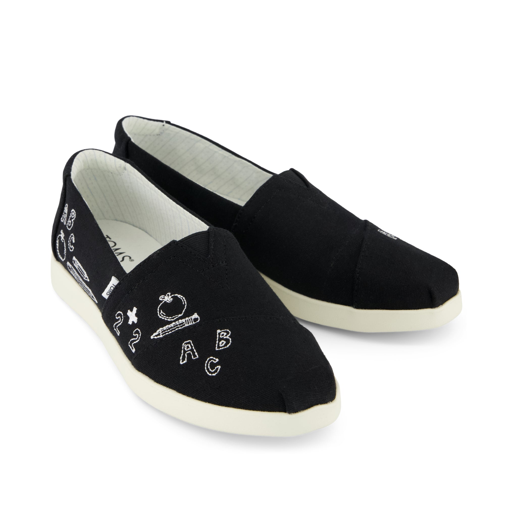 Alpargata Plus Black Slub Woven with Back To School Doodle Embroidery