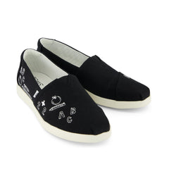 Alpargata Plus Black Slub Woven with Back To School Doodle Embroidery