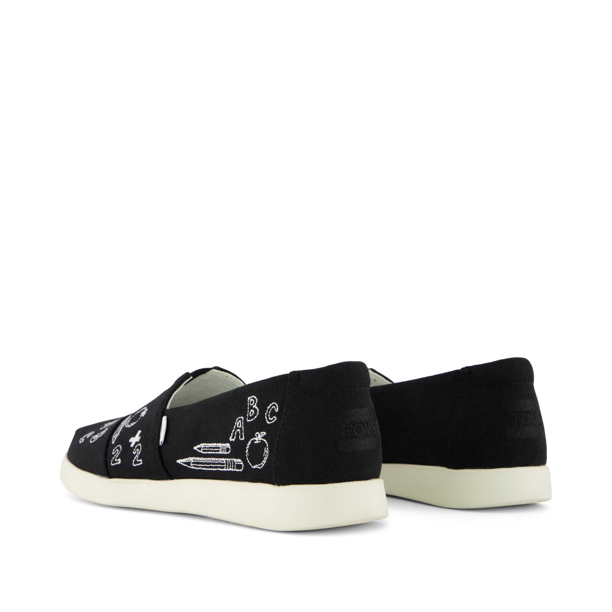 Alpargata Plus Black Slub Woven with Back To School Doodle Embroidery