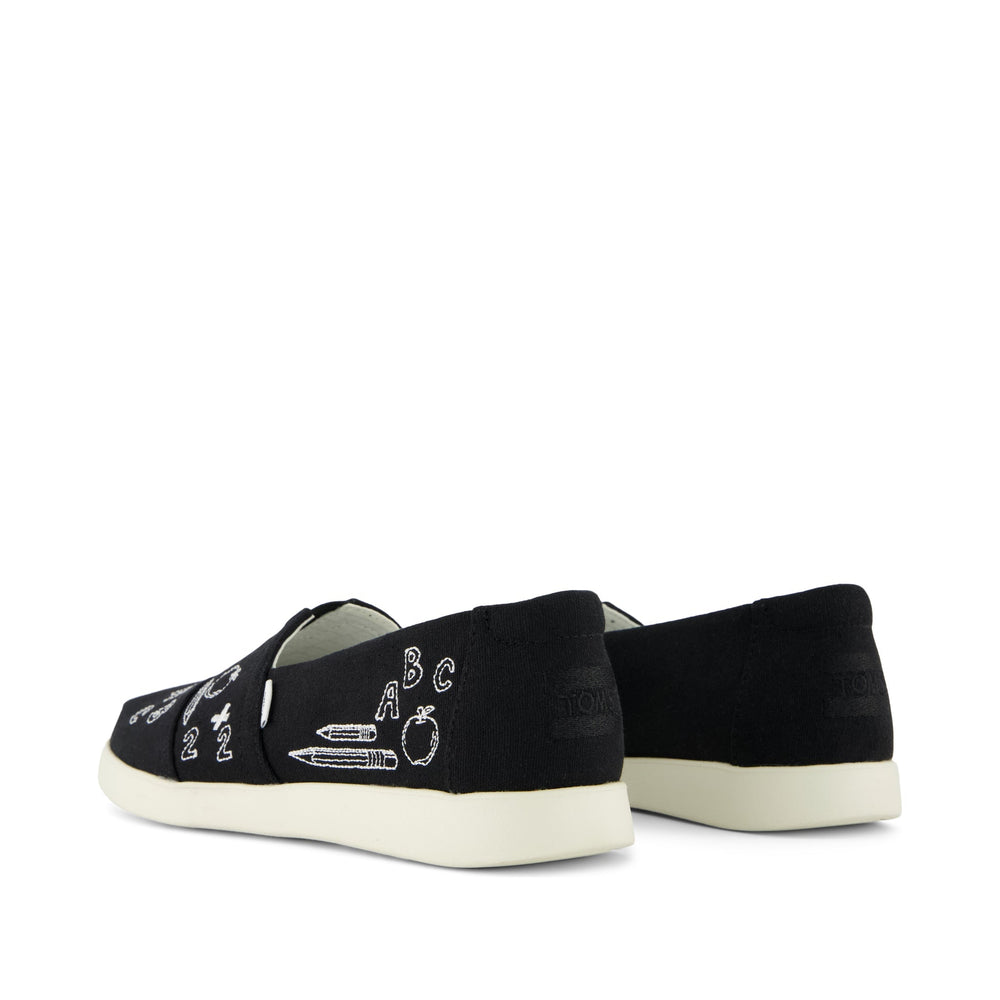 Alpargata Plus Black Slub Woven with Back To School Doodle Embroidery