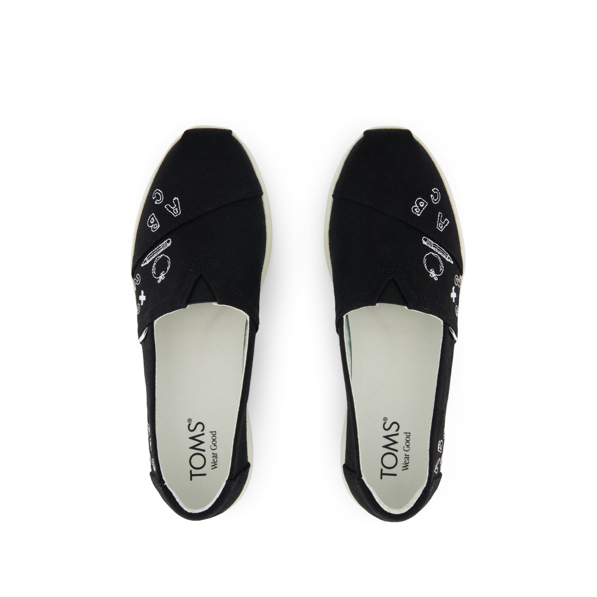 Alpargata Plus Black Slub Woven with Back To School Doodle Embroidery