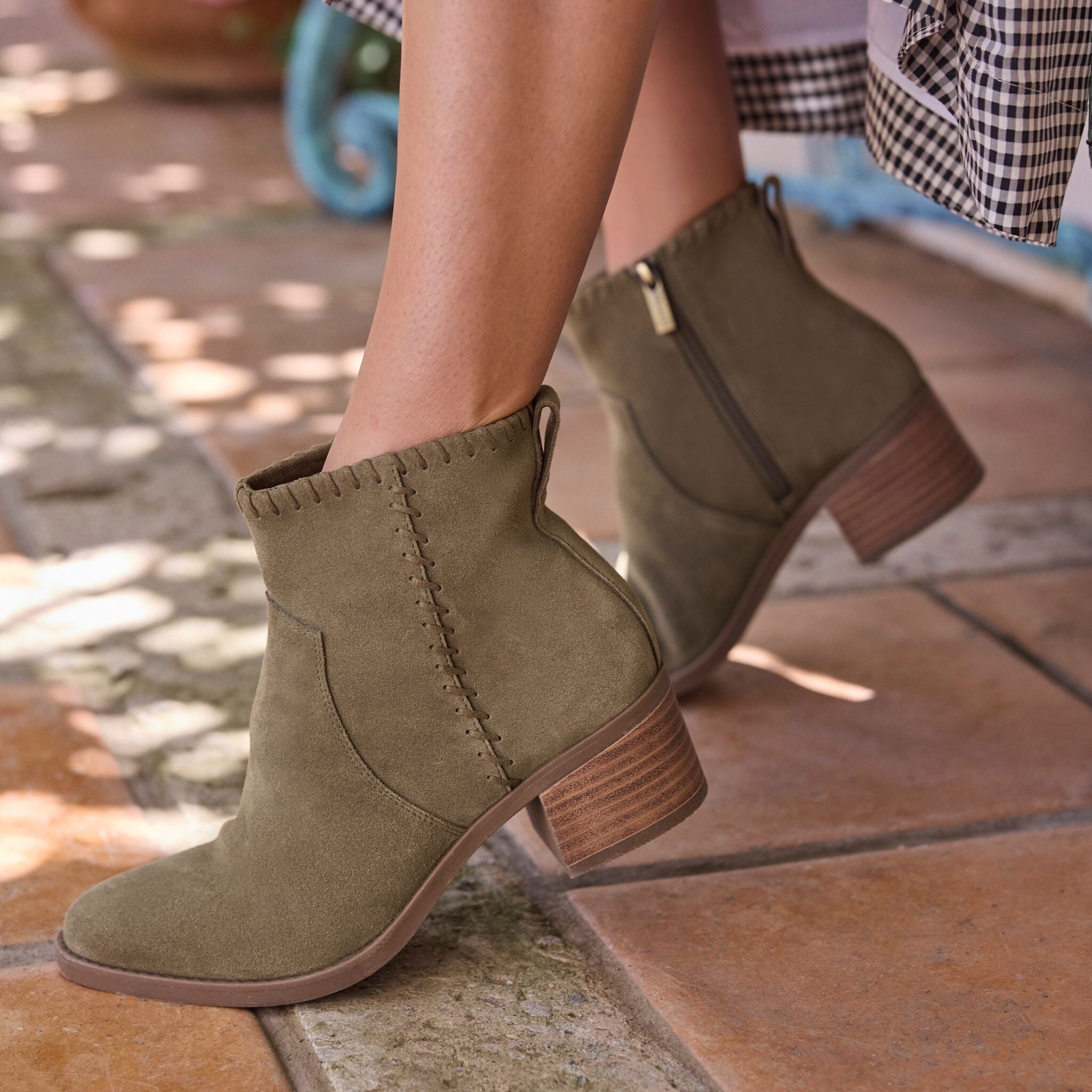 Delilah Heeled Boot Water Repellent Military Olive Suede