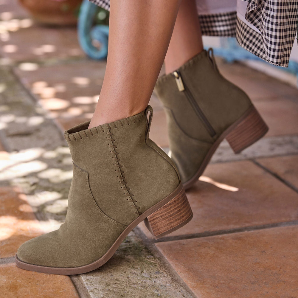 Delilah Heeled Boot Water Repellent Military Olive Suede