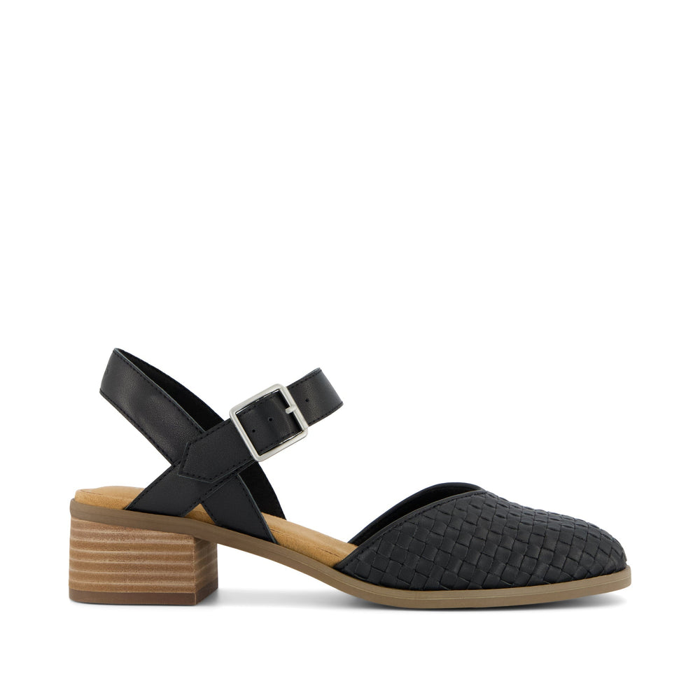 Jaclyn Heel Black Woven Basket Faux Leather