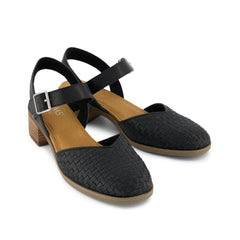 Jaclyn Heel Black Woven Basket Faux Leather