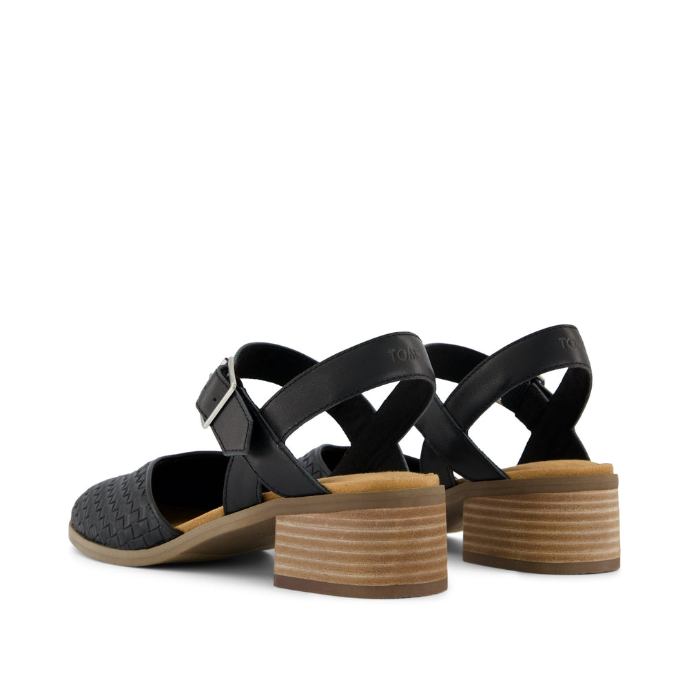 Jaclyn Heel Black Woven Basket Faux Leather