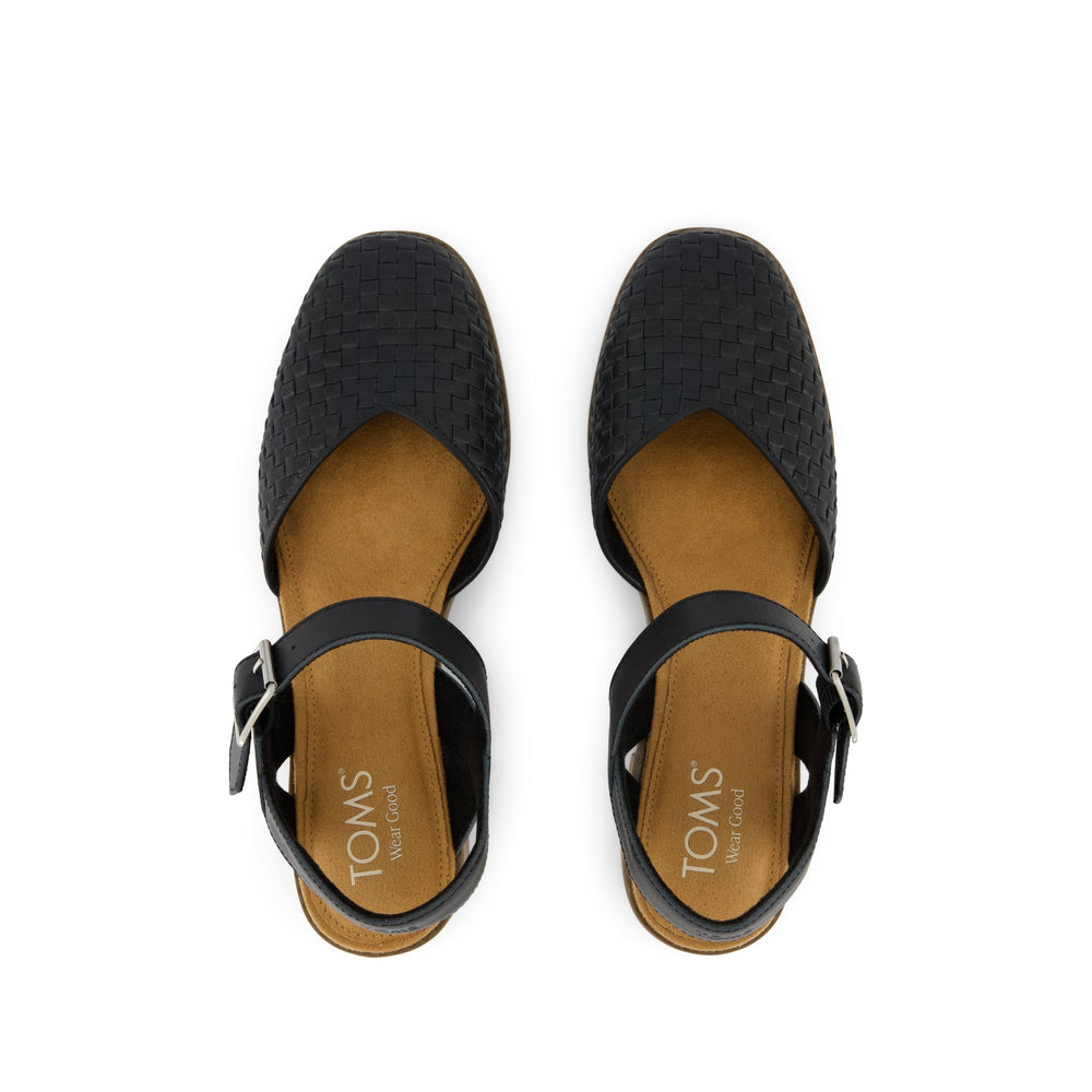 Jaclyn Heel Black Woven Basket Faux Leather