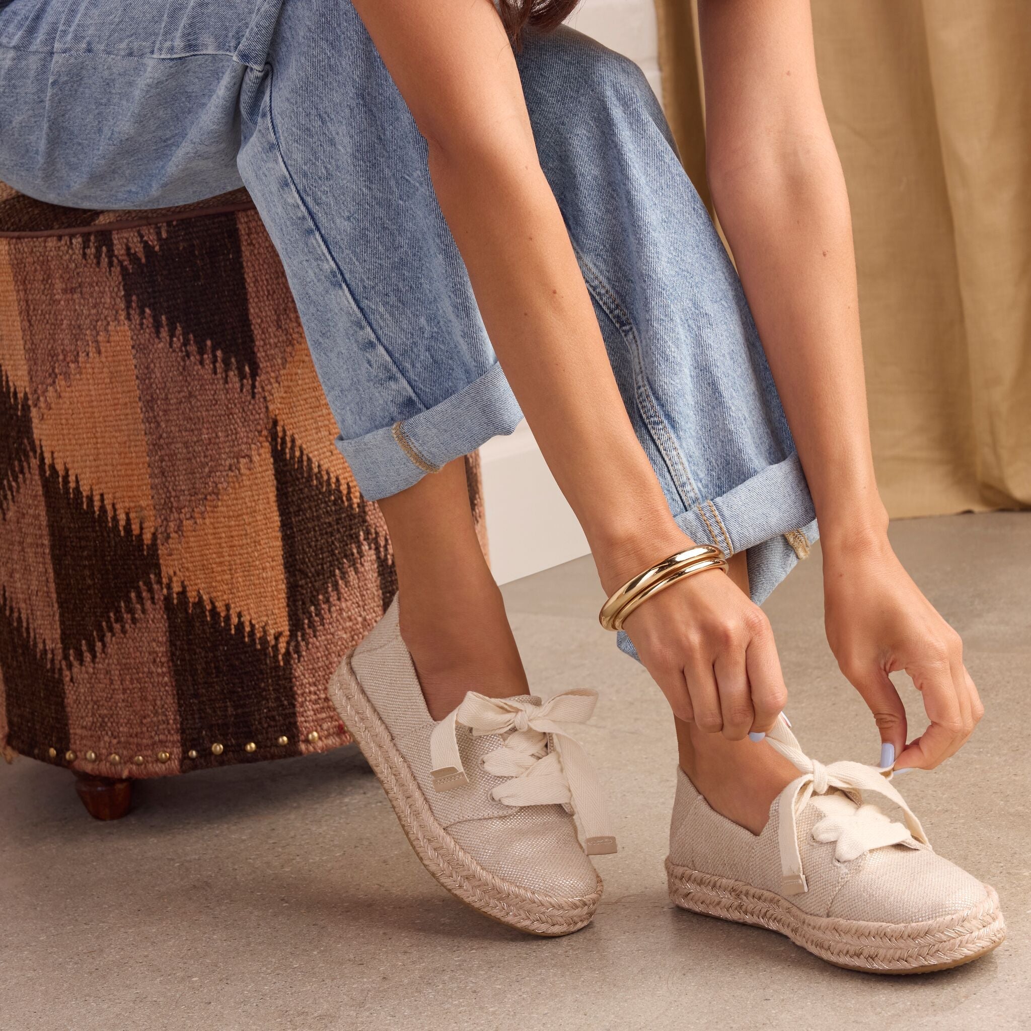 Carolina Lace-Up Espadrille Champagne Glimmer Canvas