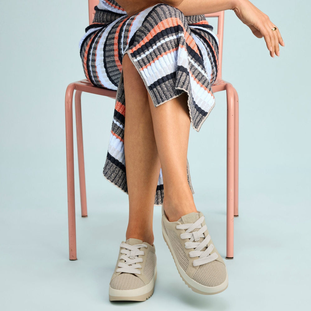 Rea Lace-Up Platform Sneaker Natural Mesh and Suede