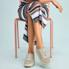 Rea Lace-Up Platform Sneaker Natural Mesh and Suede