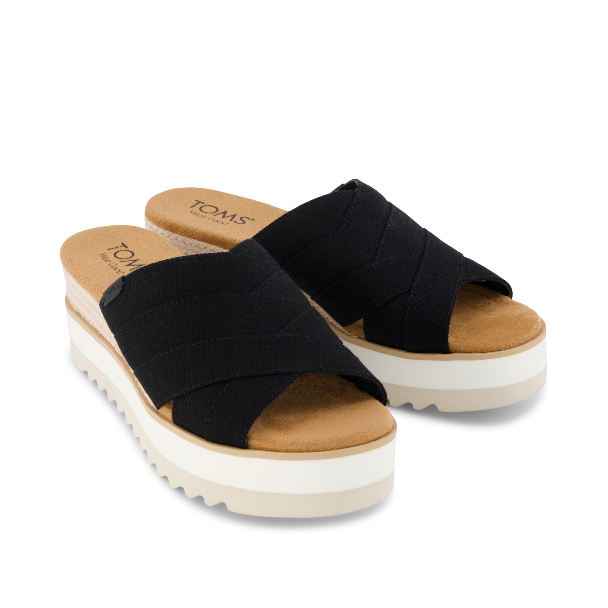 Diana Crossover Mule Wedge Sandal Black Canvas