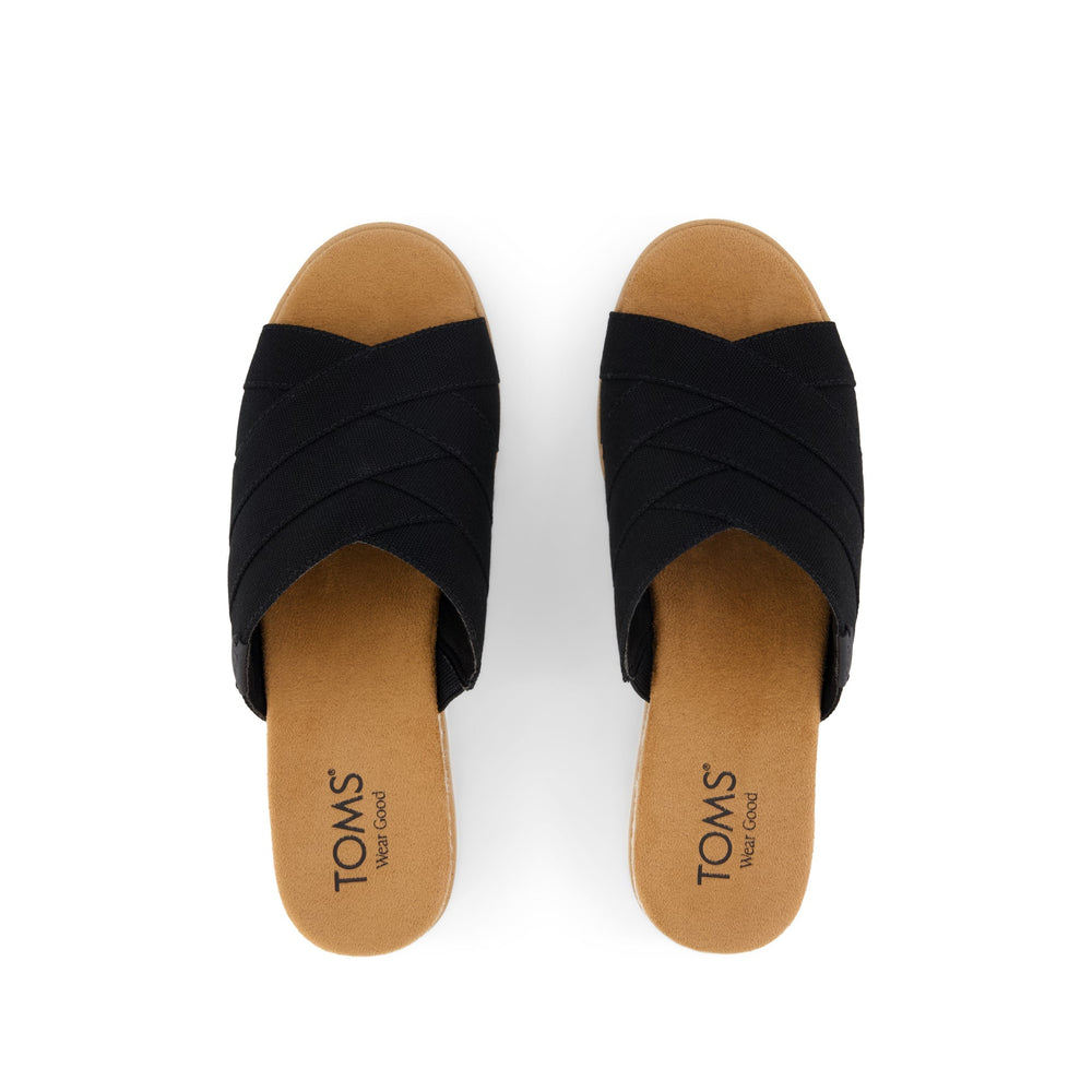 Diana Crossover Mule Wedge Sandal Black Canvas