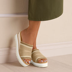 Diana Mule Wedge Sandal Almond Crochet