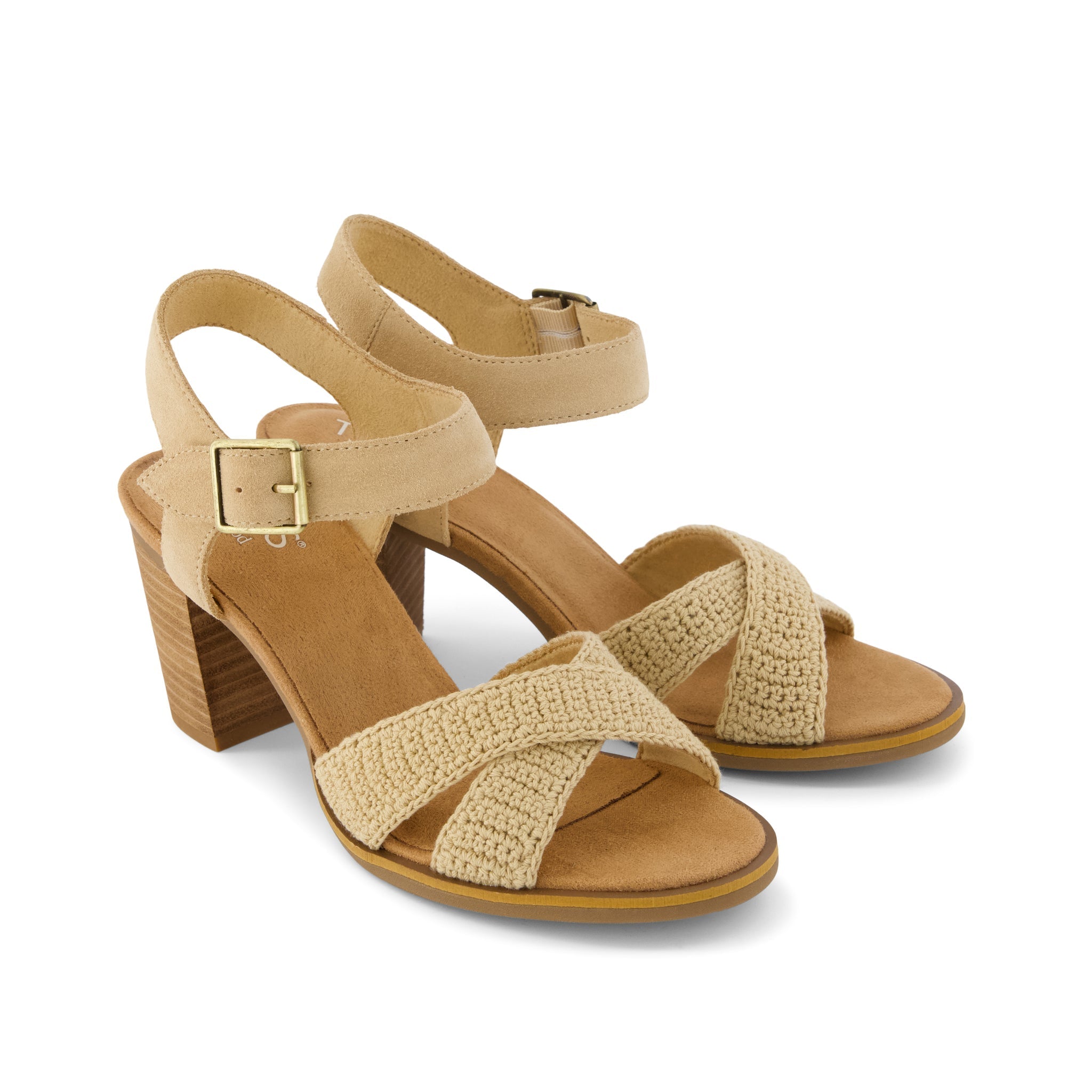 Majorca Strappy Heeled Sandal Caramel Crochet