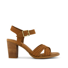 Majorca Strappy Heeled Sandal Brown Perforated Leather