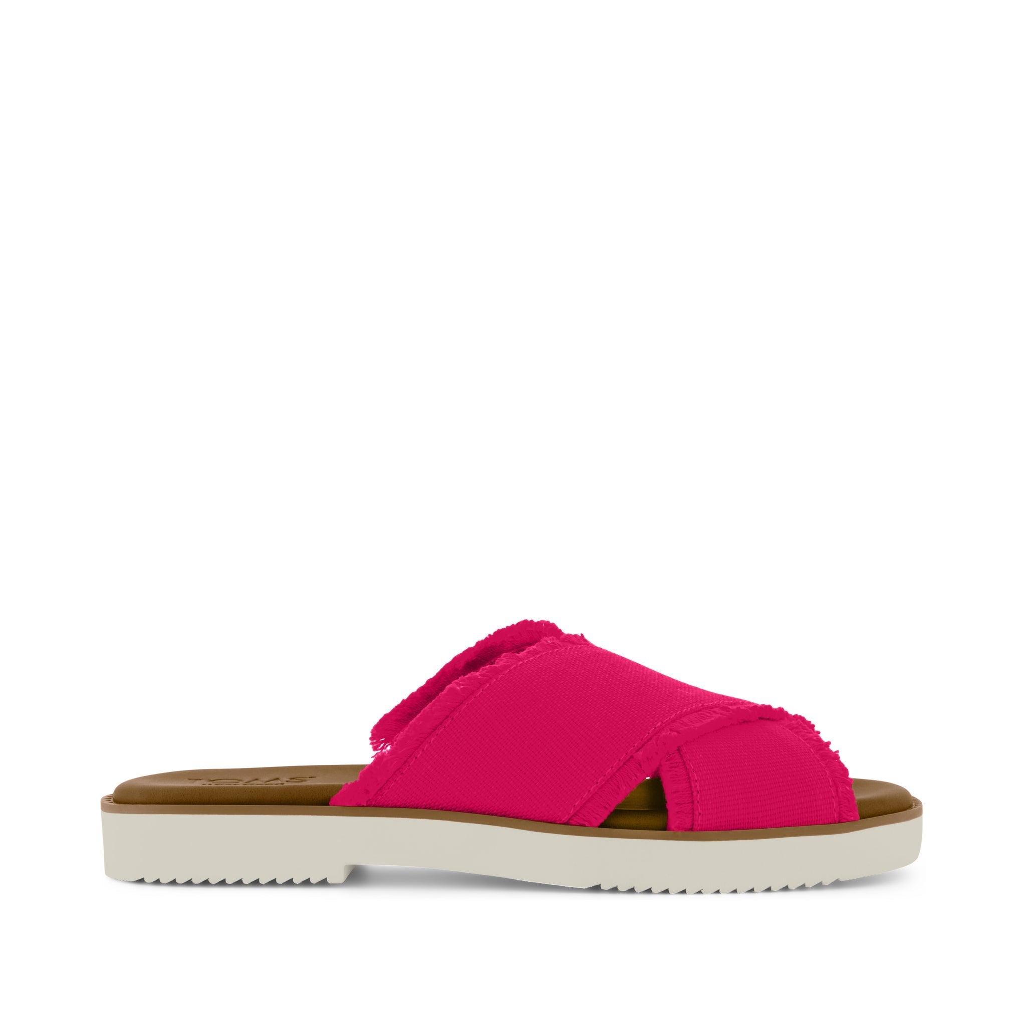 Mae Crossover Slide Sandal Fuchsia Heritage Canvas Fray