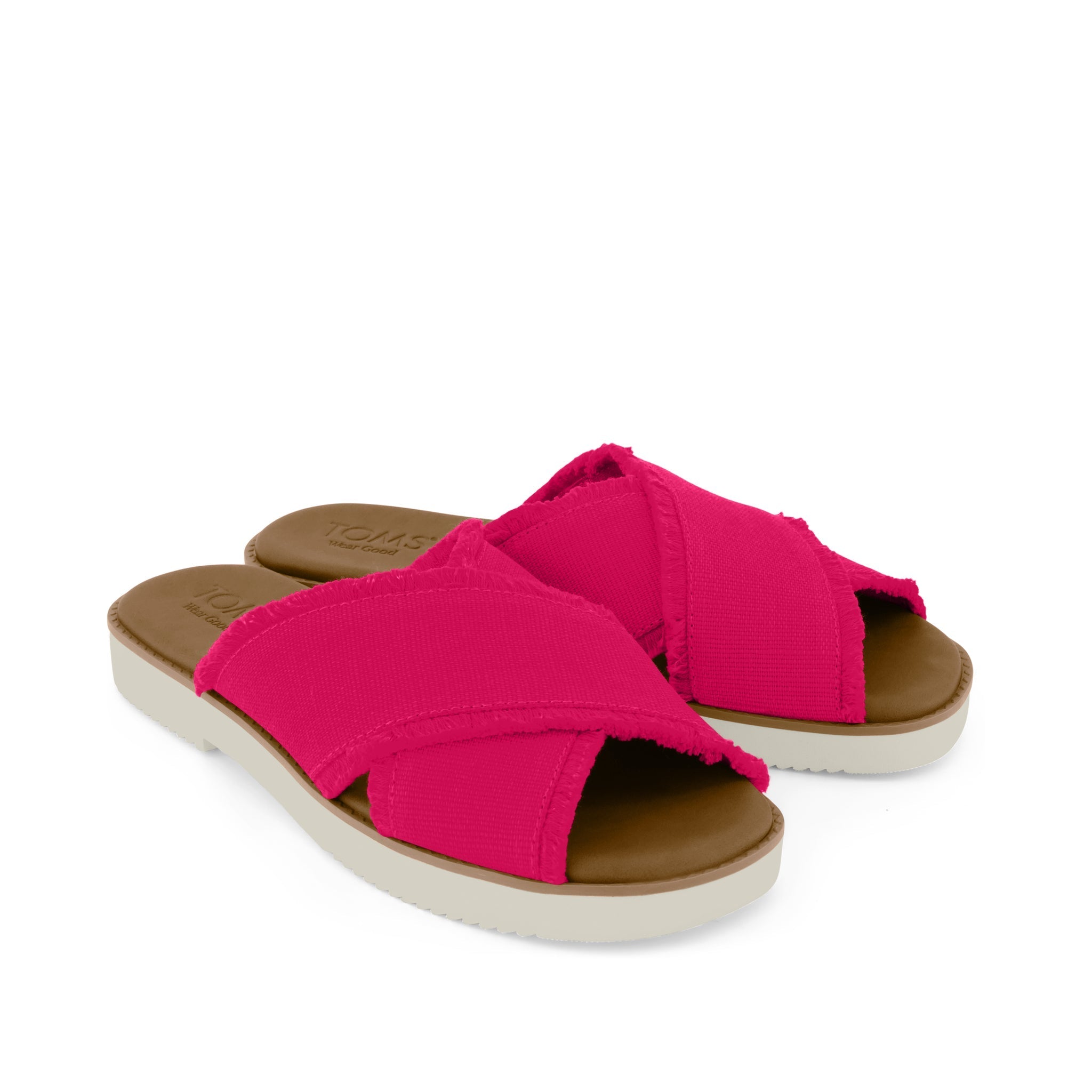 Mae Crossover Slide Sandal Fuchsia Heritage Canvas Fray