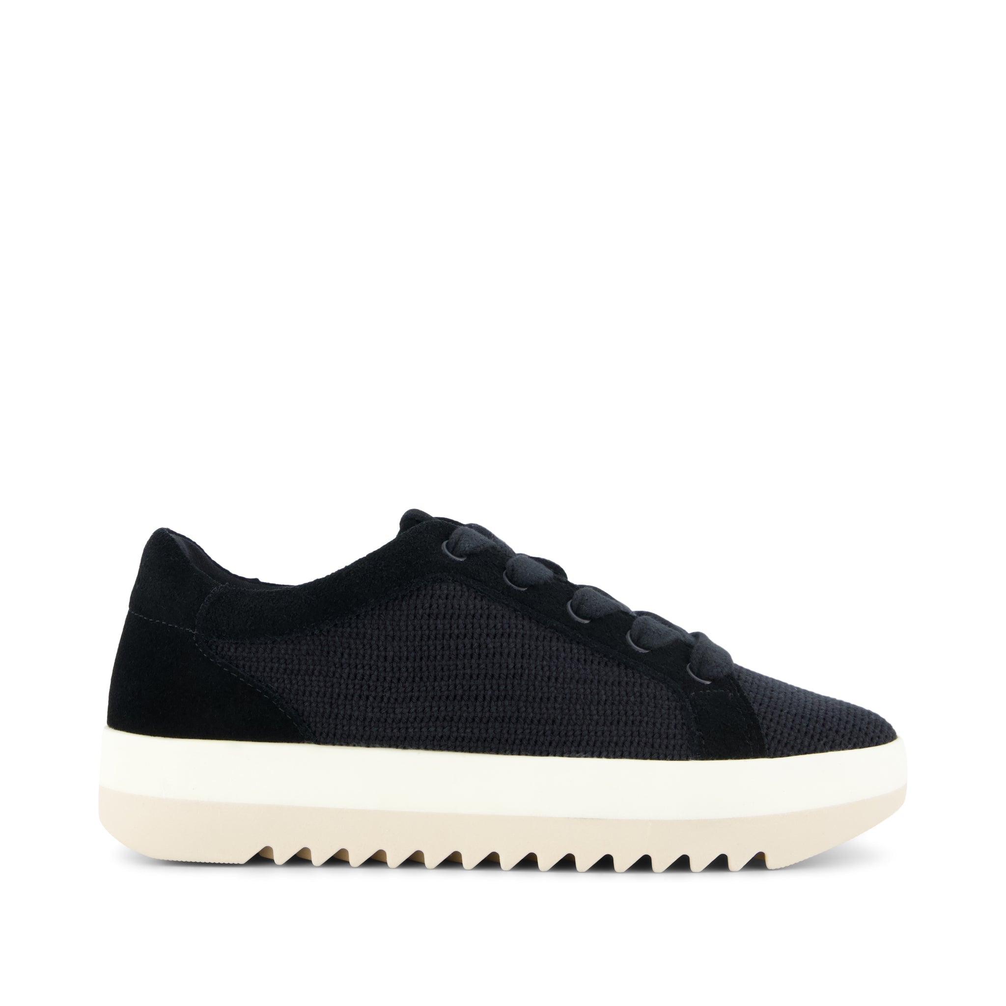 Rea Lace-Up Platform Sneaker Black Mesh and Suede