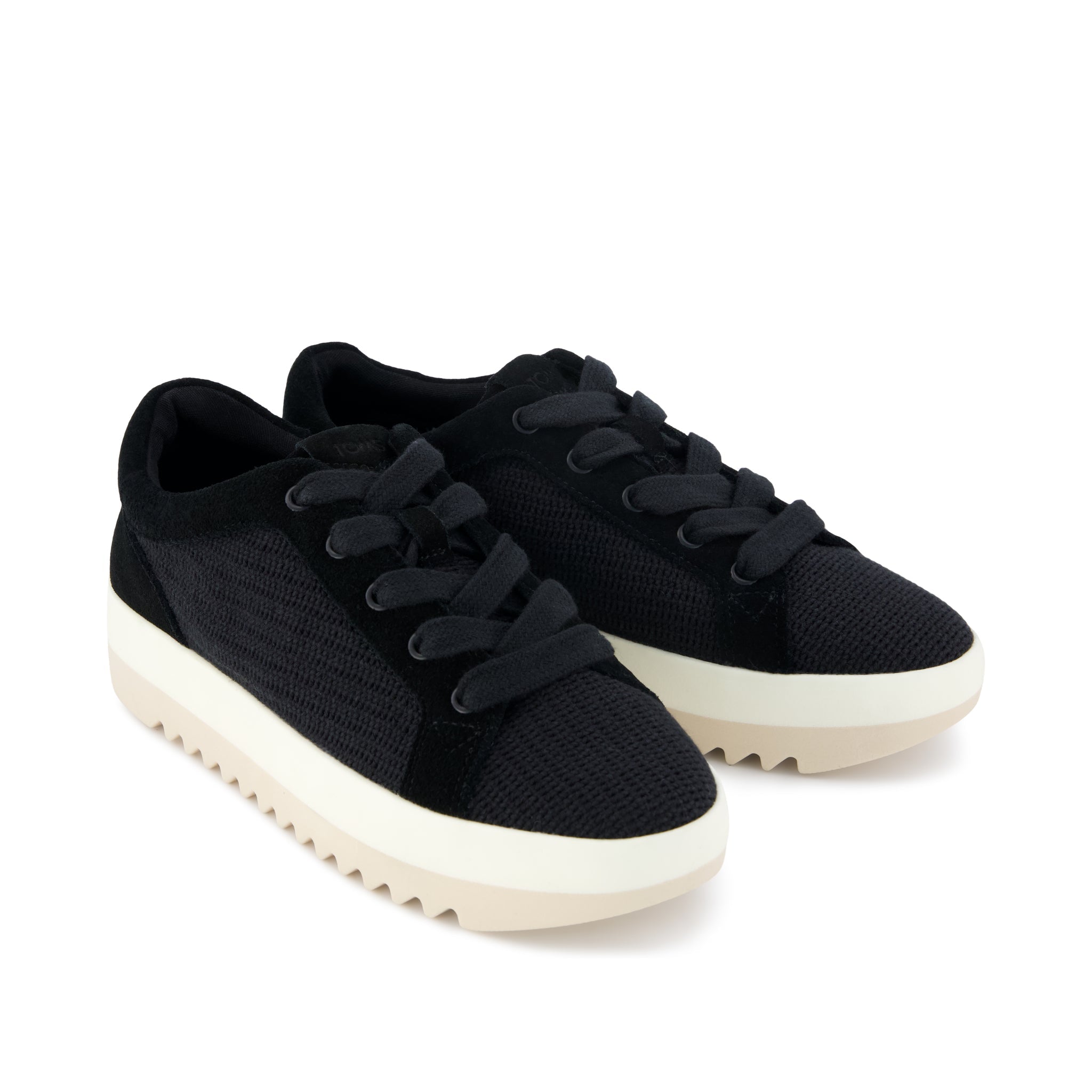 Rea Lace-Up Platform Sneaker Black Mesh and Suede