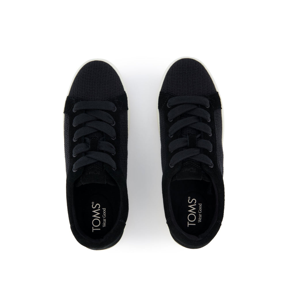 Rea Lace-Up Platform Sneaker Black Mesh and Suede