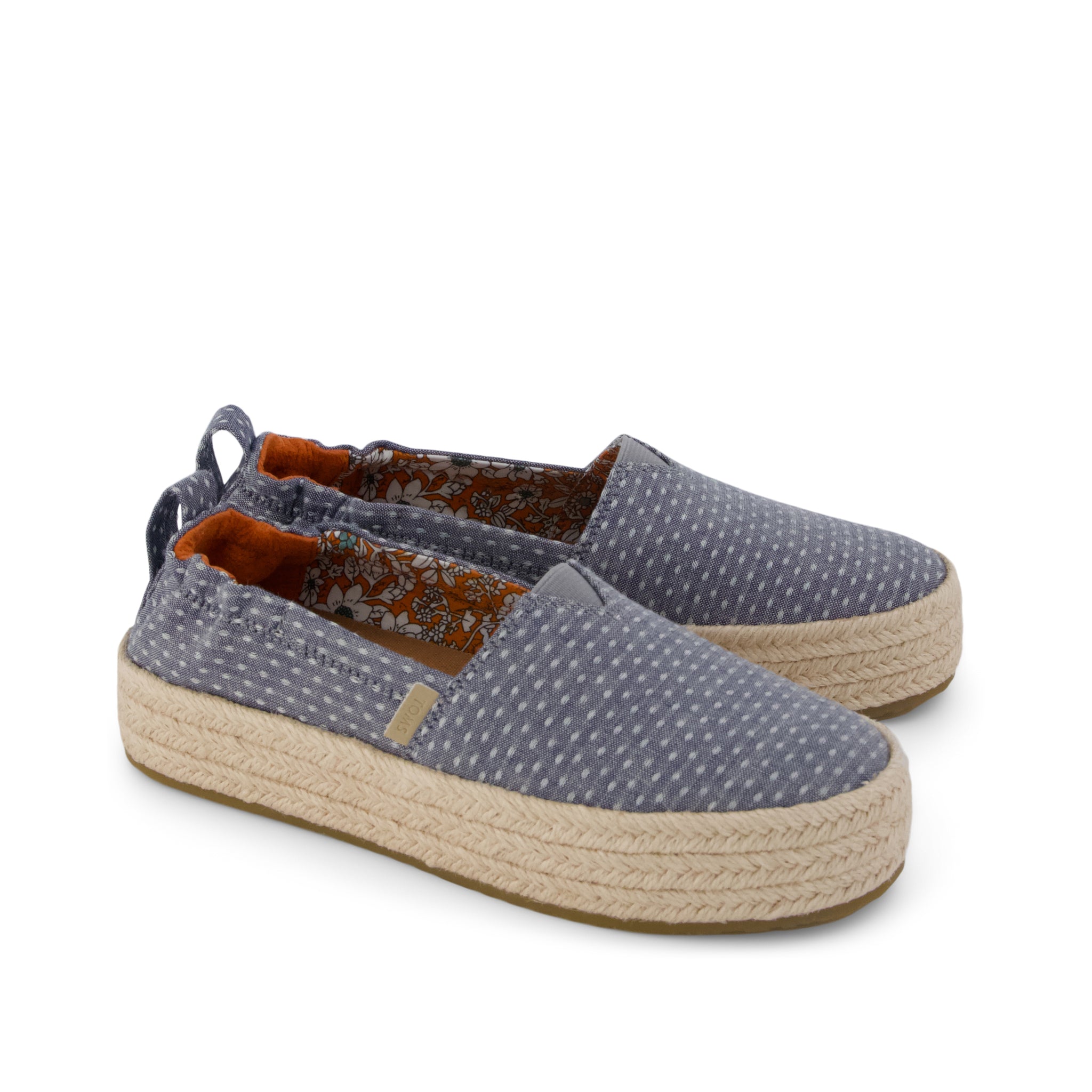 Valencia Platform Kids Espadrille Niagara Mist Chambray Dot