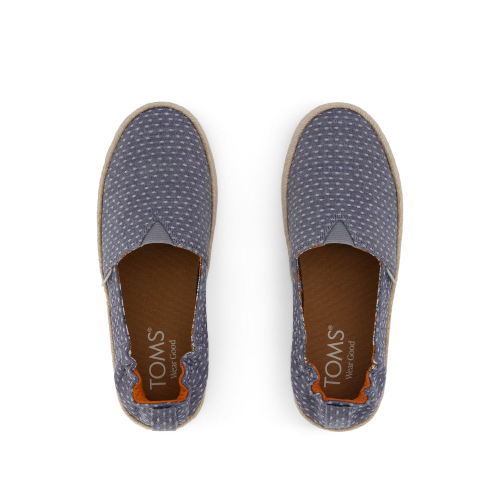 Valencia Platform Kids Espadrille Niagara Mist Chambray Dot
