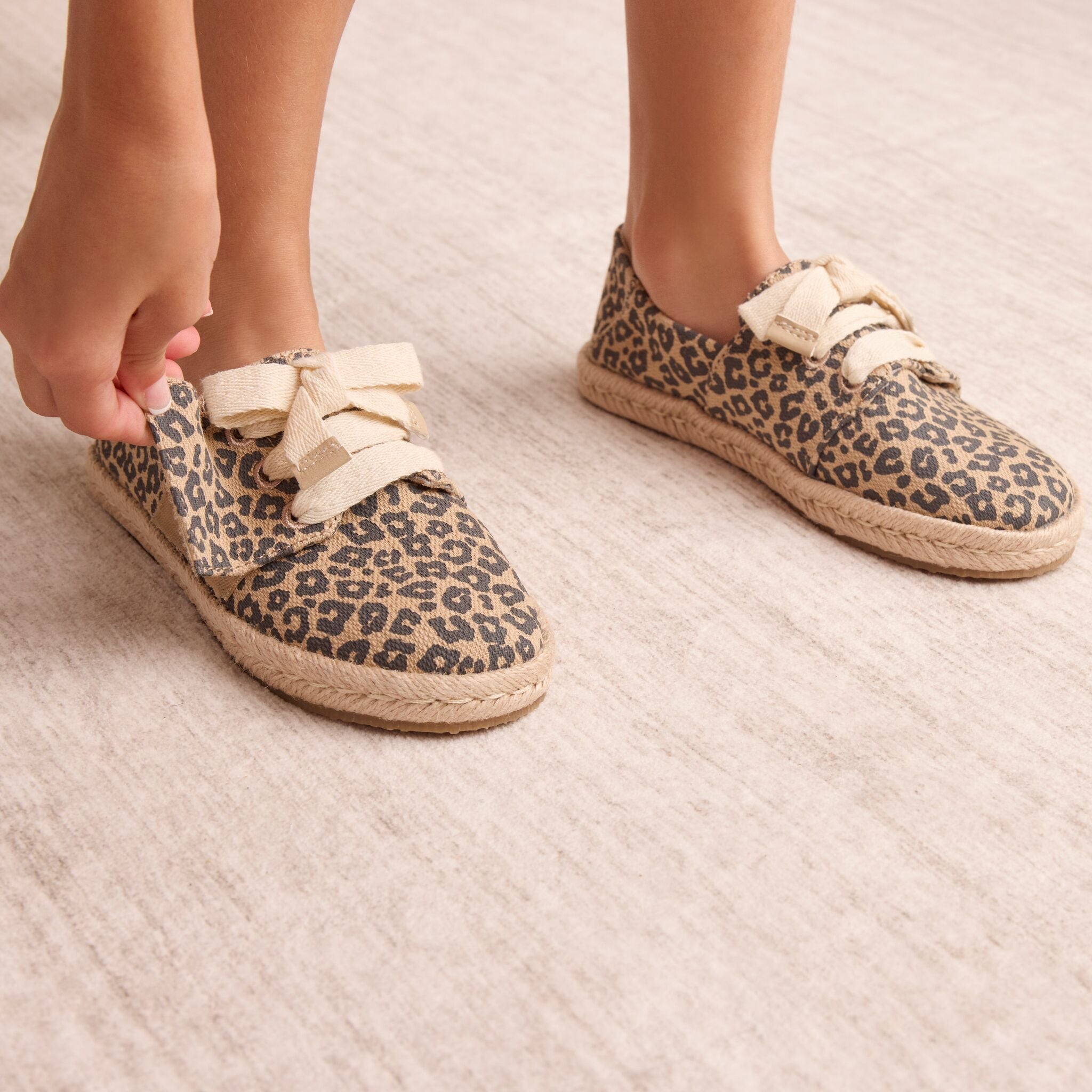 Carolina Lace-Up Kids Espadrille Natural Leopard Print