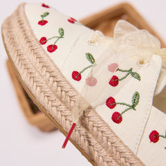 Carolina Lace-Up Espadrille Cherry Embroidery
