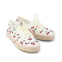 Carolina Lace-Up Espadrille Cherry Embroidery