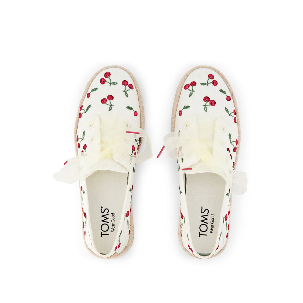 Carolina Lace-Up Espadrille Cherry Embroidery