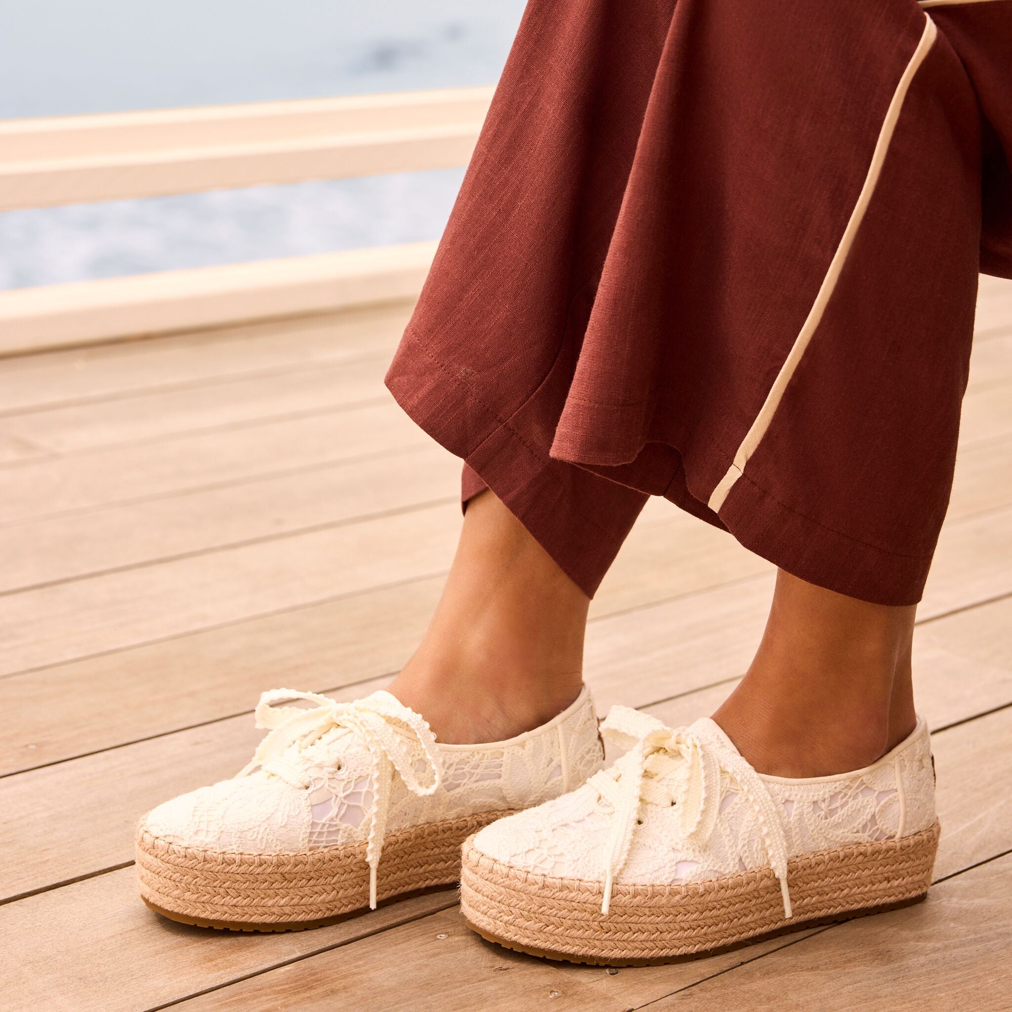 Valencia Lace-Up Platform Espadrille Egret Floral Crochet