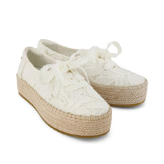 Valencia Lace-Up Platform Espadrille Egret Floral Crochet