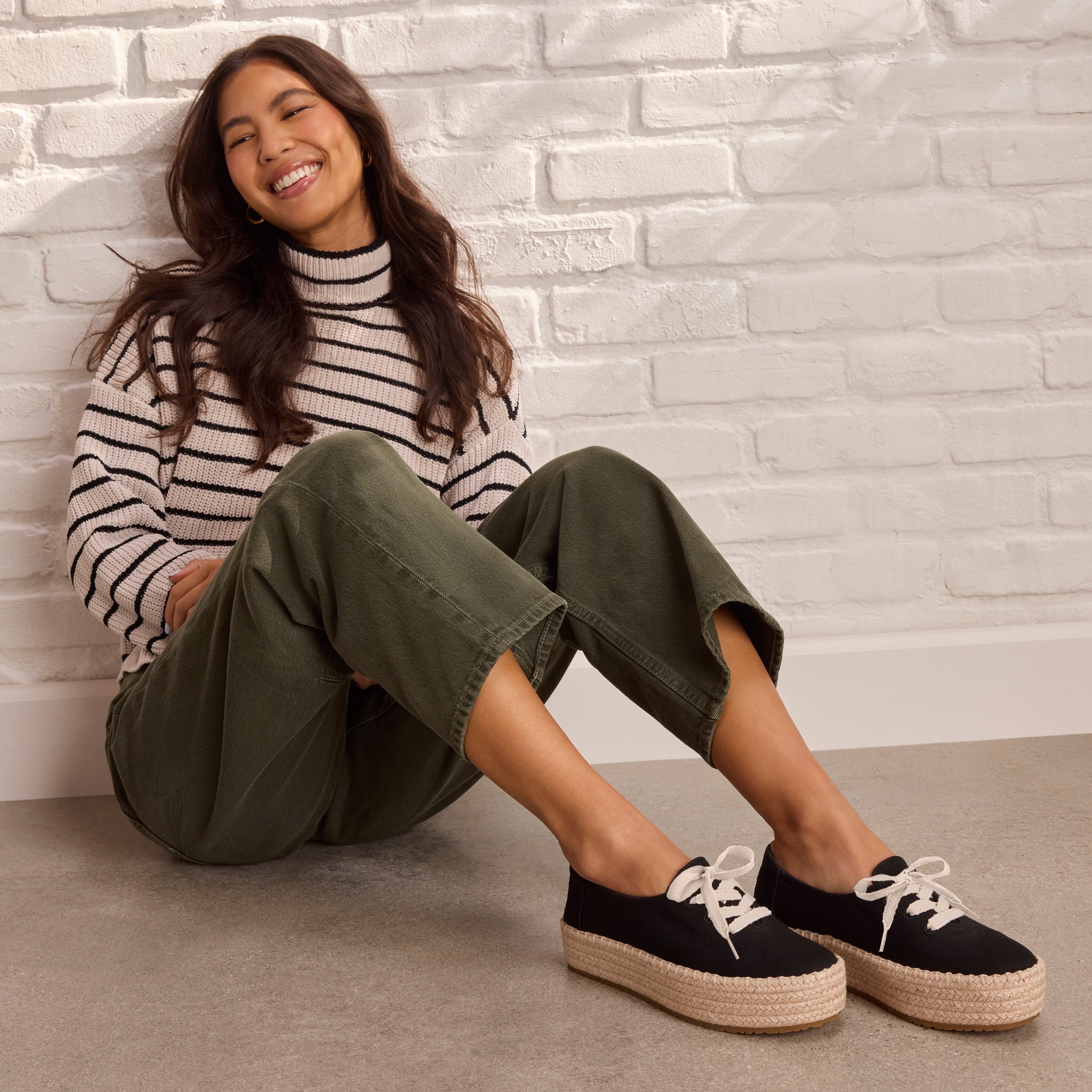 Valencia Lace-Up Platform Espadrille Black Canvas