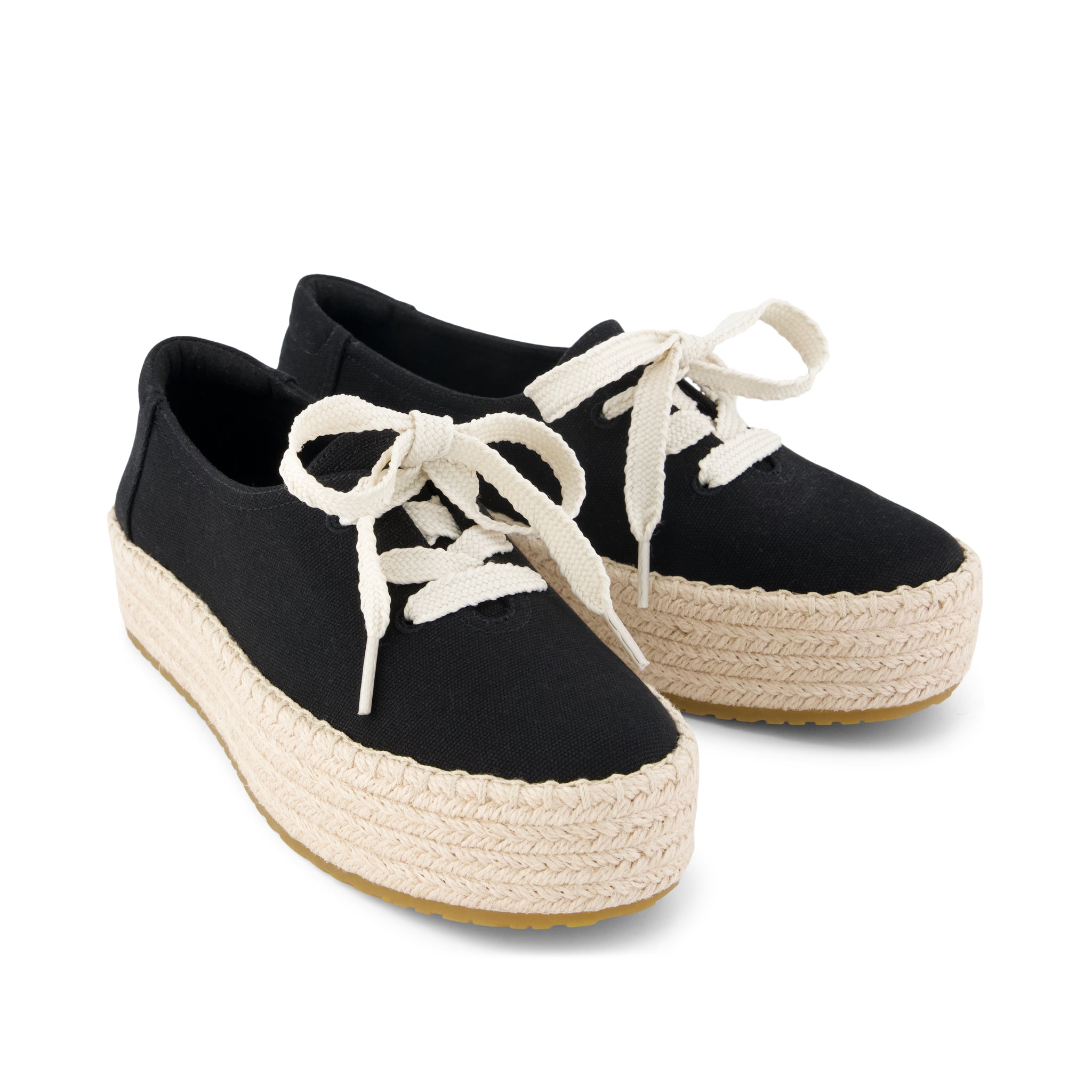 Valencia Lace-Up Platform Espadrille Black Canvas