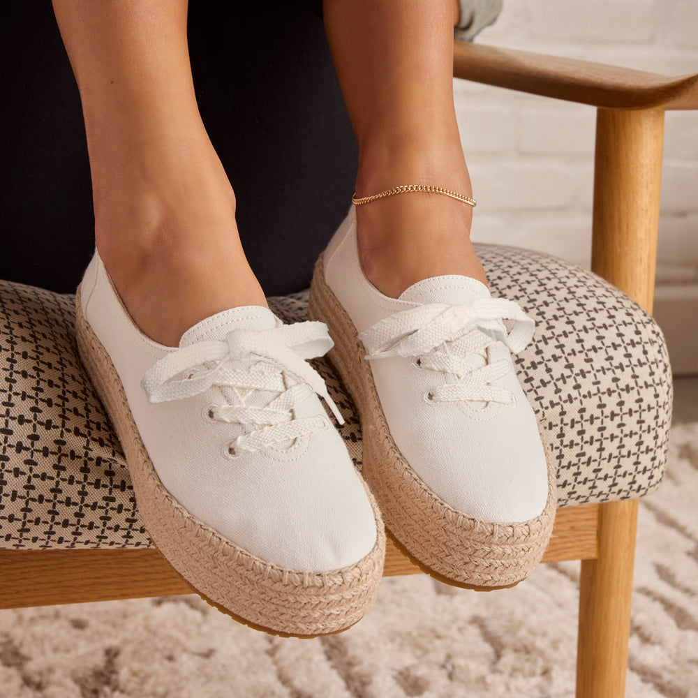 Valencia Lace-Up Platform Espadrille White Canvas