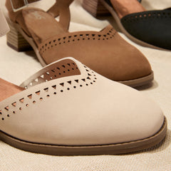 Jaclyn Heel Light Sand Perforated Leather