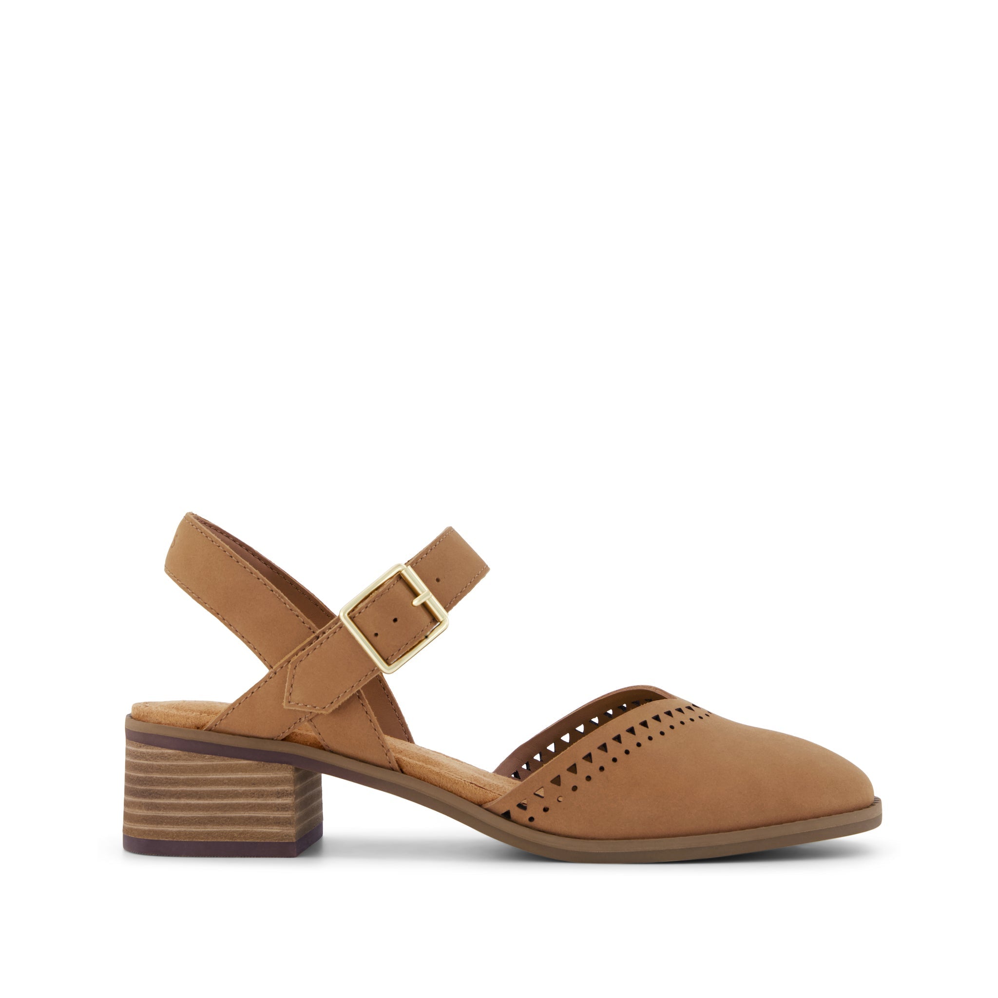 Jaclyn Heel Brown Perforated Leather