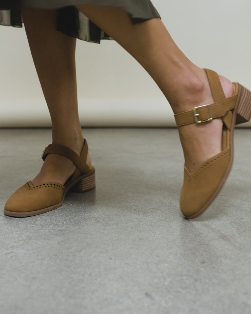 Jaclyn Heel Brown Perforated Leather