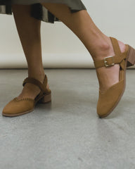 Jaclyn Heel Brown Perforated Leather