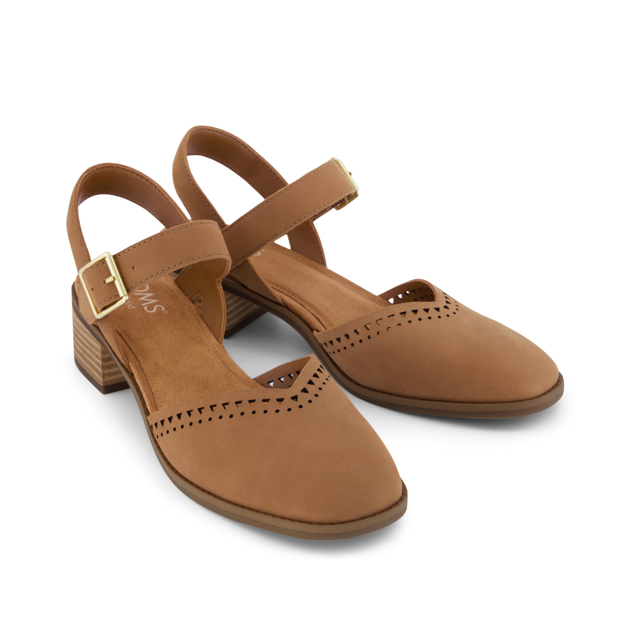 Jaclyn Heel Brown Perforated Leather