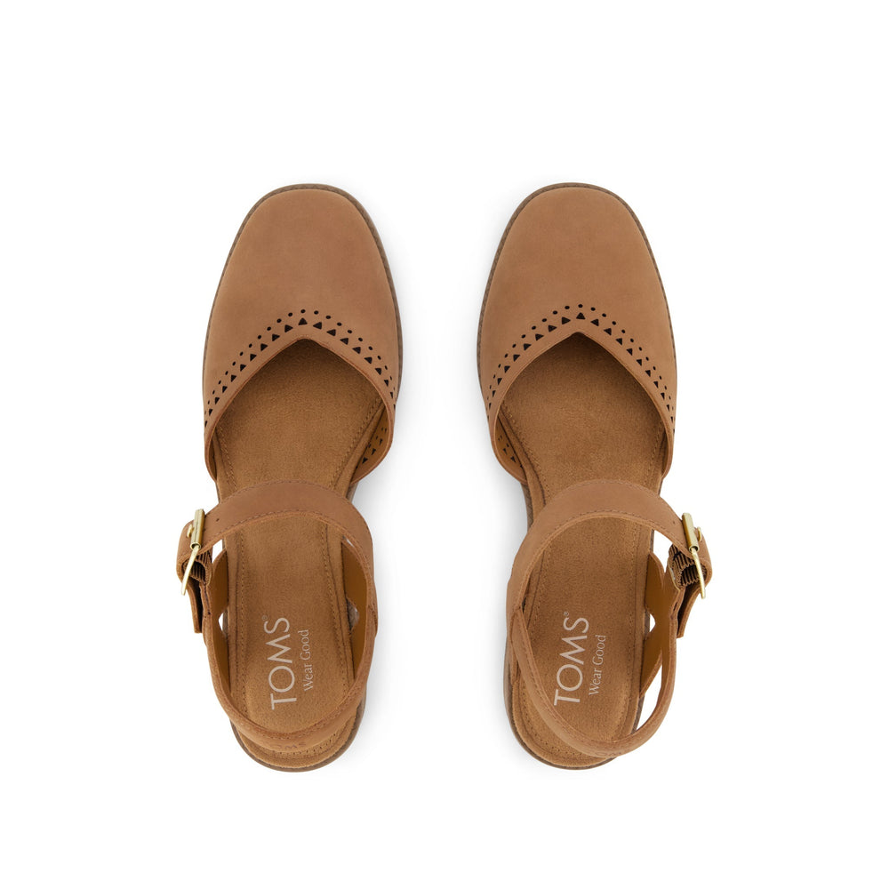 Jaclyn Heel Brown Perforated Leather