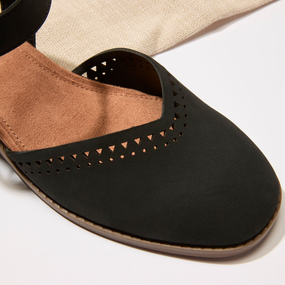 Jaclyn Heel Black Perforated Leather