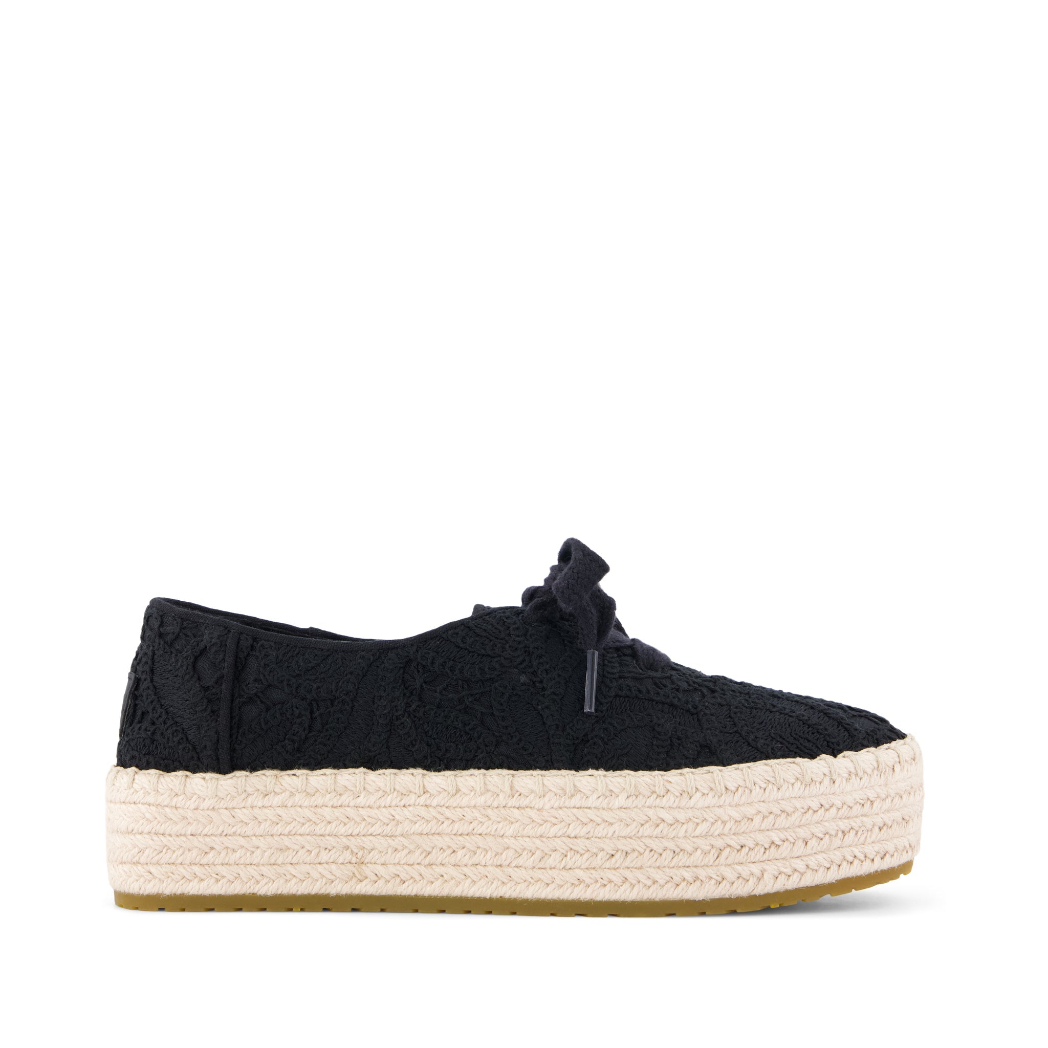 Valencia Lace-Up Platform Espadrille Black Floral Crochet