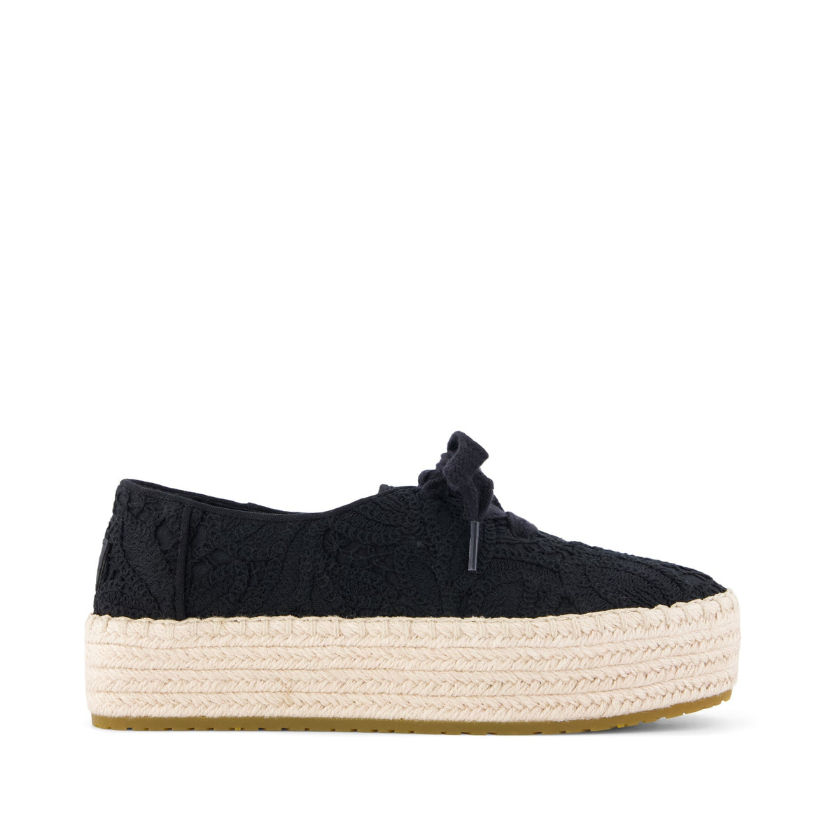 Valencia Lace-Up Platform Espadrille Black Floral Crochet