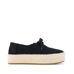 Valencia Lace-Up Platform Espadrille Black Floral Crochet