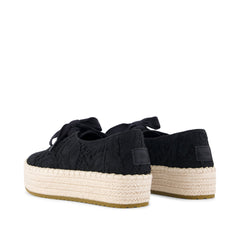 Valencia Lace-Up Platform Espadrille Black Floral Crochet