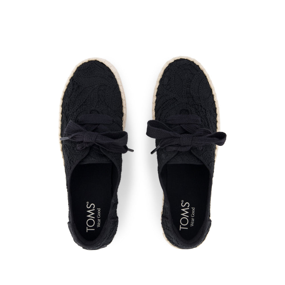 Valencia Lace-Up Platform Espadrille Black Floral Crochet